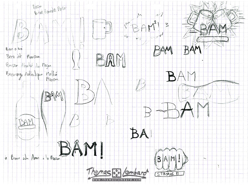 Esquisses et recherches pour le logo de la bière BAM²!